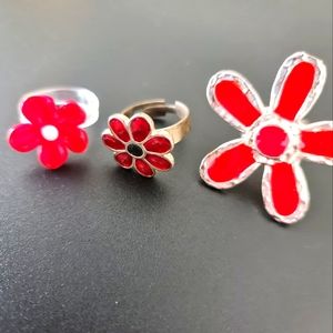Red Flower Ring Set